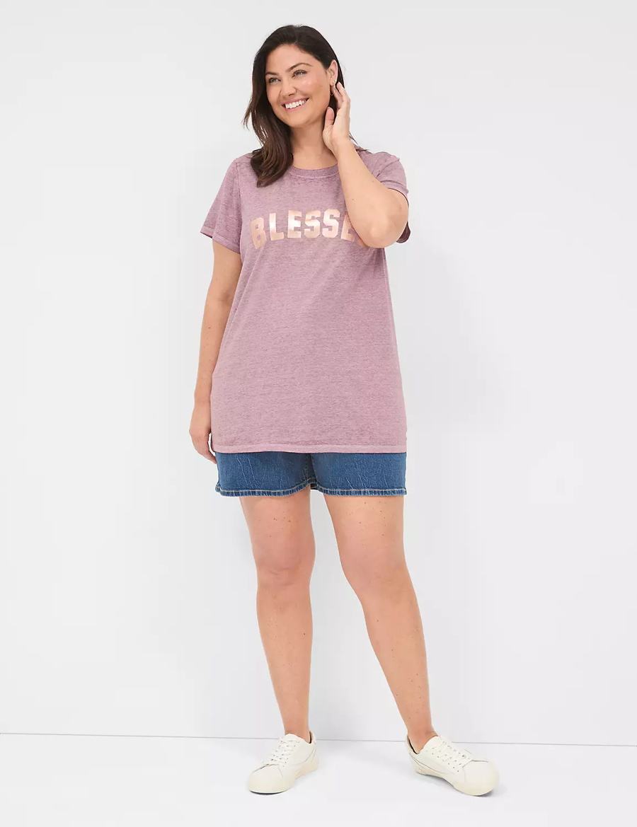 Women Lane Bryant Blessed Graphic Tee T Shirts Deep Purple | NHR7690UY