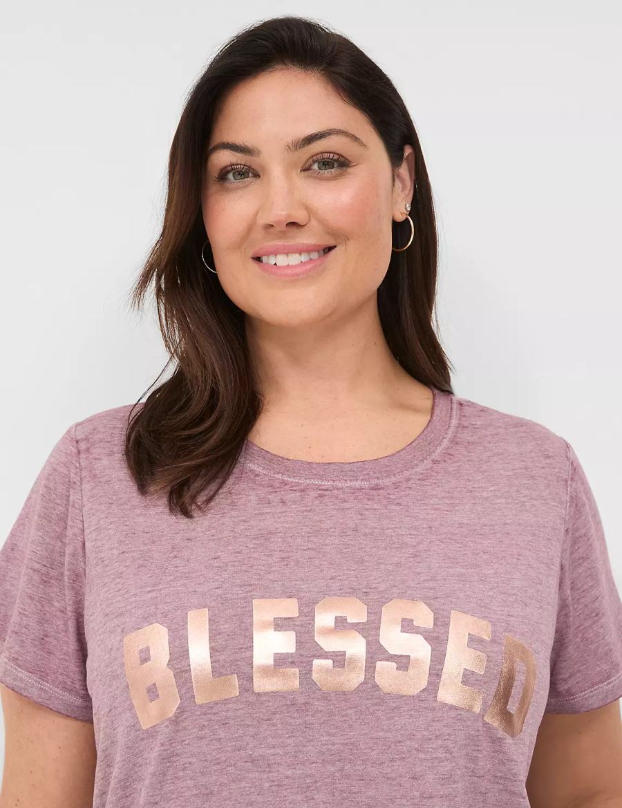 Women Lane Bryant Blessed Graphic Tee T Shirts Deep Purple | NHR7690UY