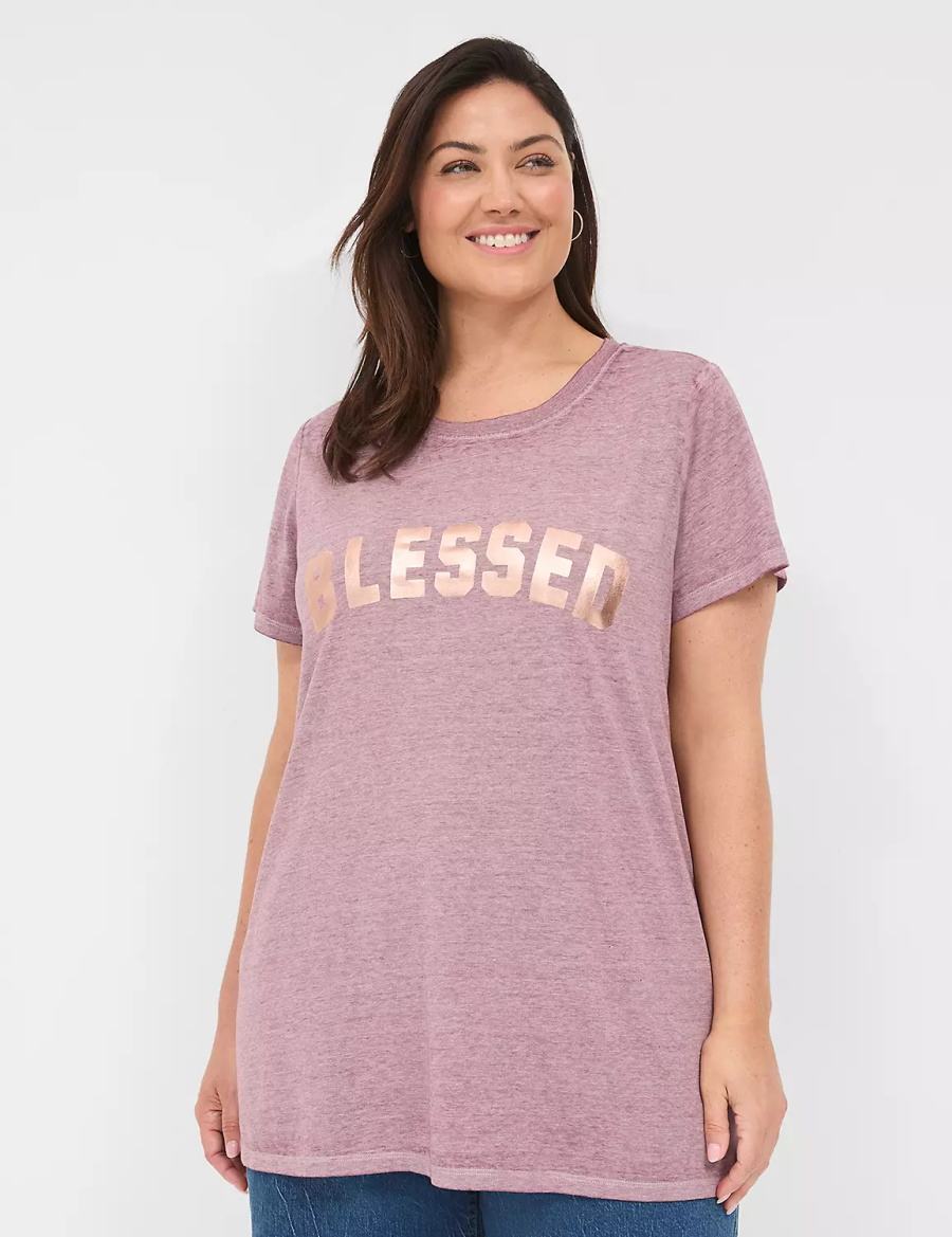 Women Lane Bryant Blessed Graphic Tee T Shirts Deep Purple | NHR7690UY