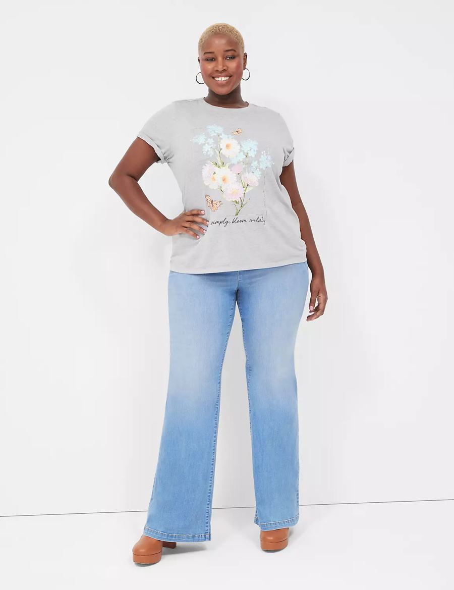 Women Lane Bryant Bloom Wildly Graphic Tee T Shirts Grey | XIK7879ZS