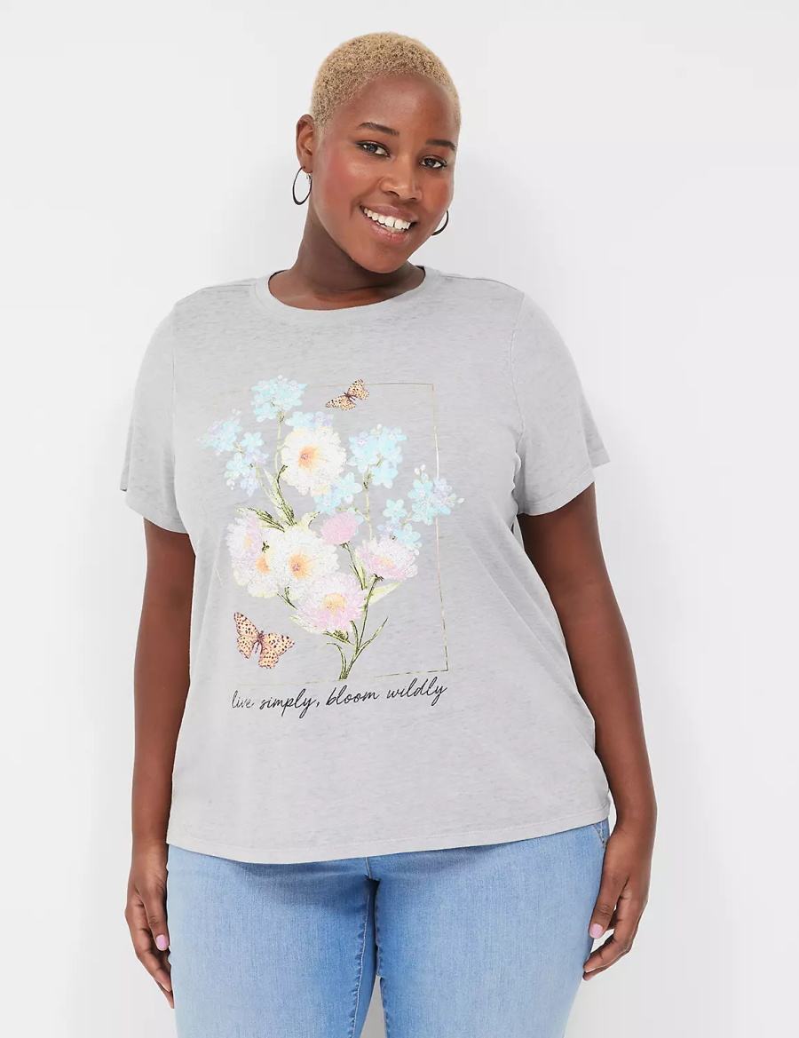 Women Lane Bryant Bloom Wildly Graphic Tee T Shirts Grey | XIK7879ZS