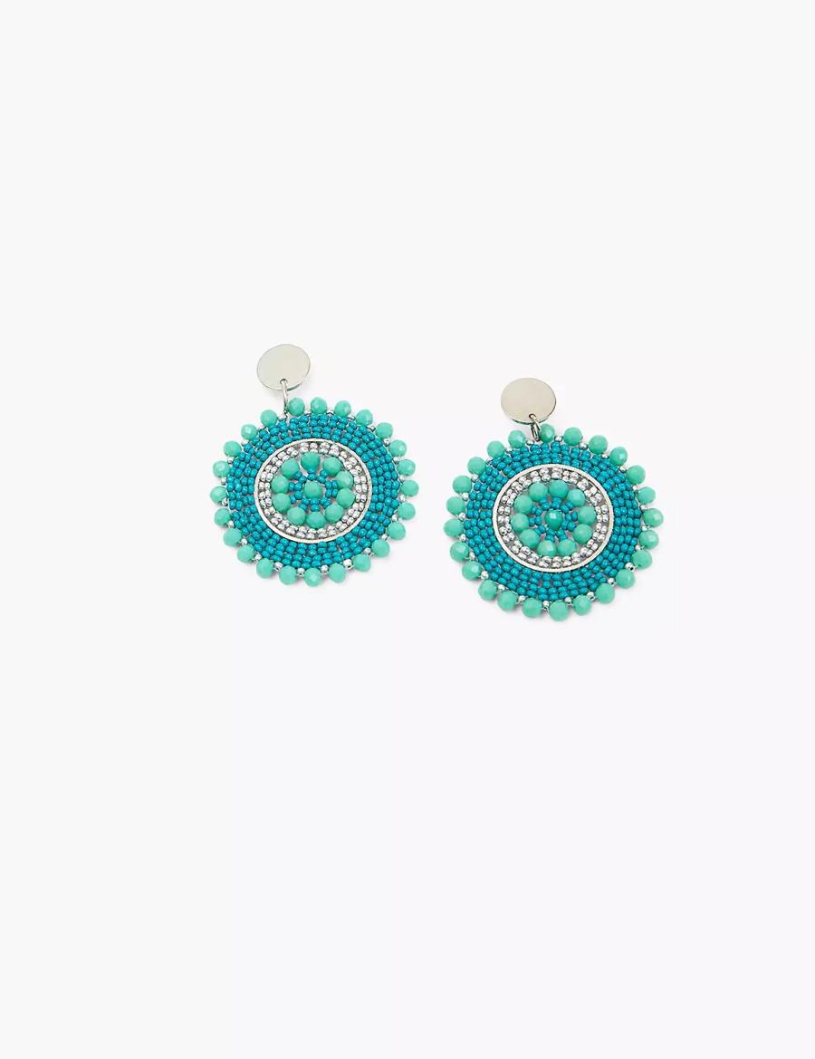 Women Lane Bryant Blue Beaded Filigree Drop Earrings Silver | XXV9722JB