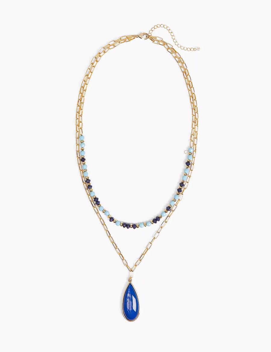 Women Lane Bryant Blue Beaded Layered Necklace Gold | QNB4770KO