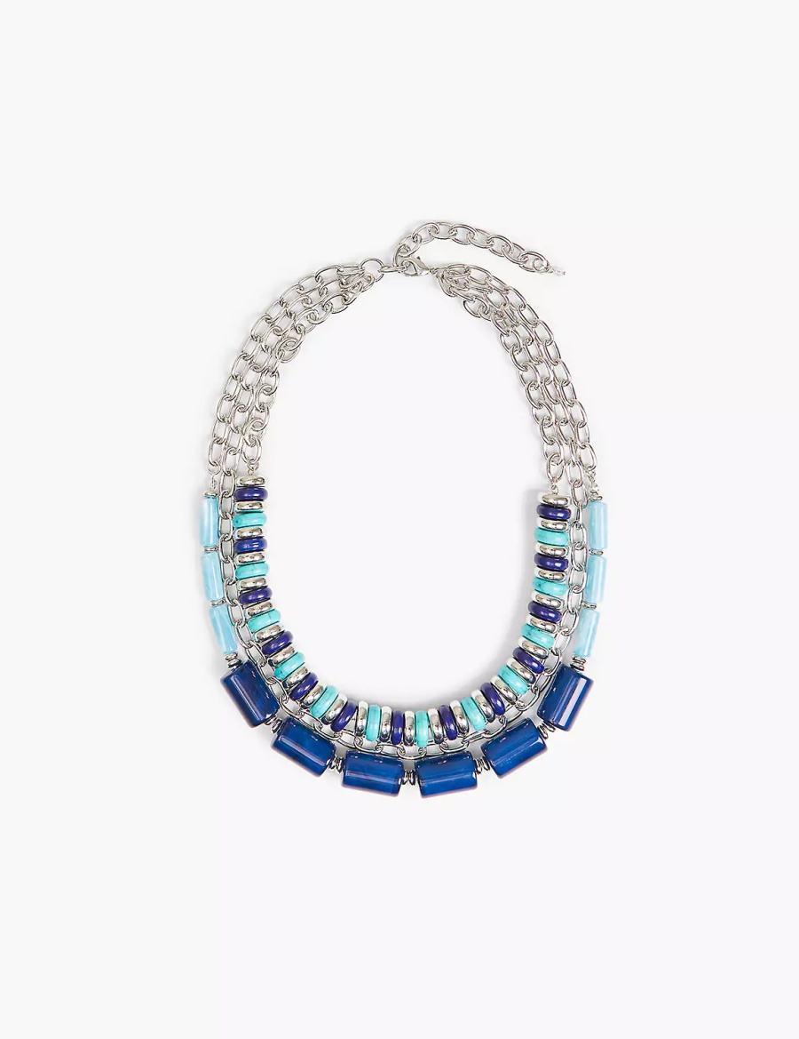 Women Lane Bryant Blue Beaded & Layered Chain Necklace Silver | EWJ9319CE