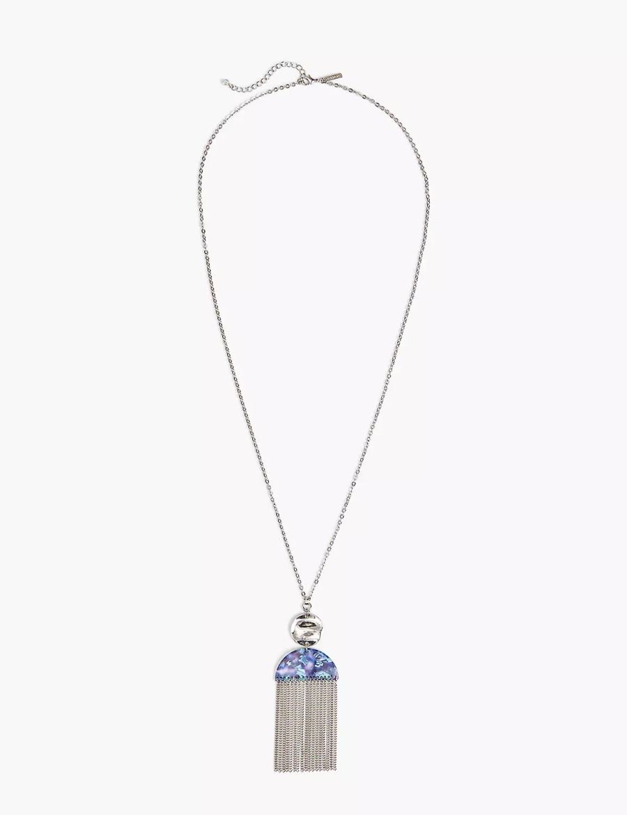 Women Lane Bryant Blue Tassel Pendant Necklace Silver | VQU5419TU