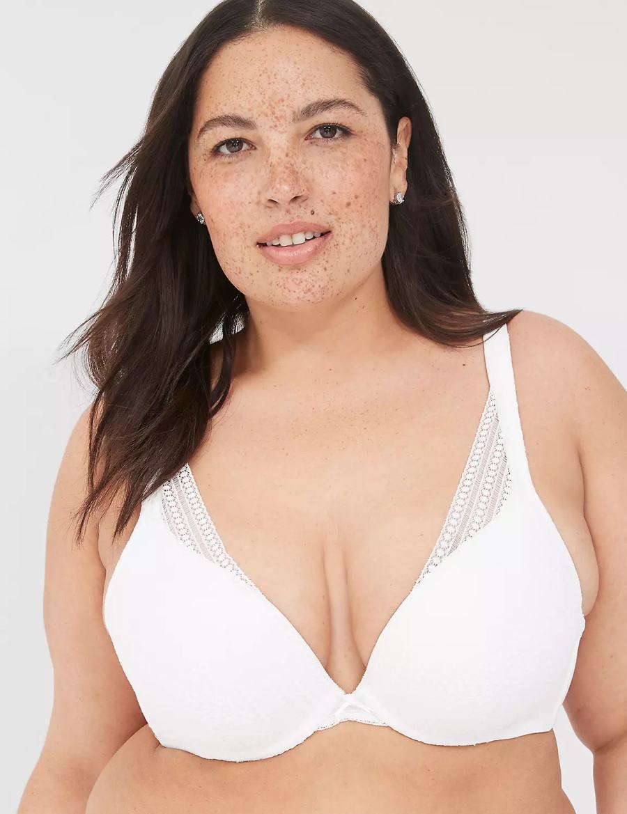 Women Lane Bryant Boost Plunge With Lace Bralettes White | MMG5698KN