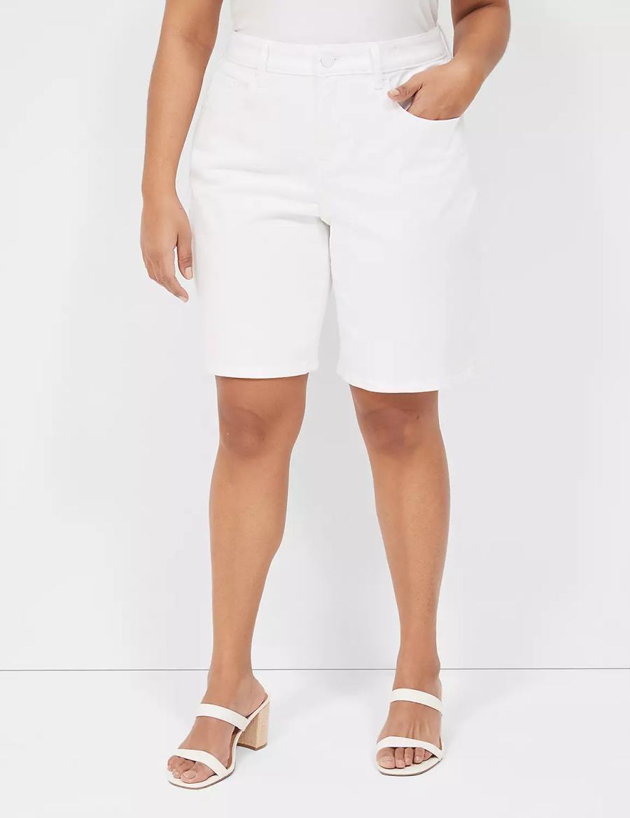 Women Lane Bryant Boyfriend Fit Bermuda Jean Shorts White | DSW7781DO