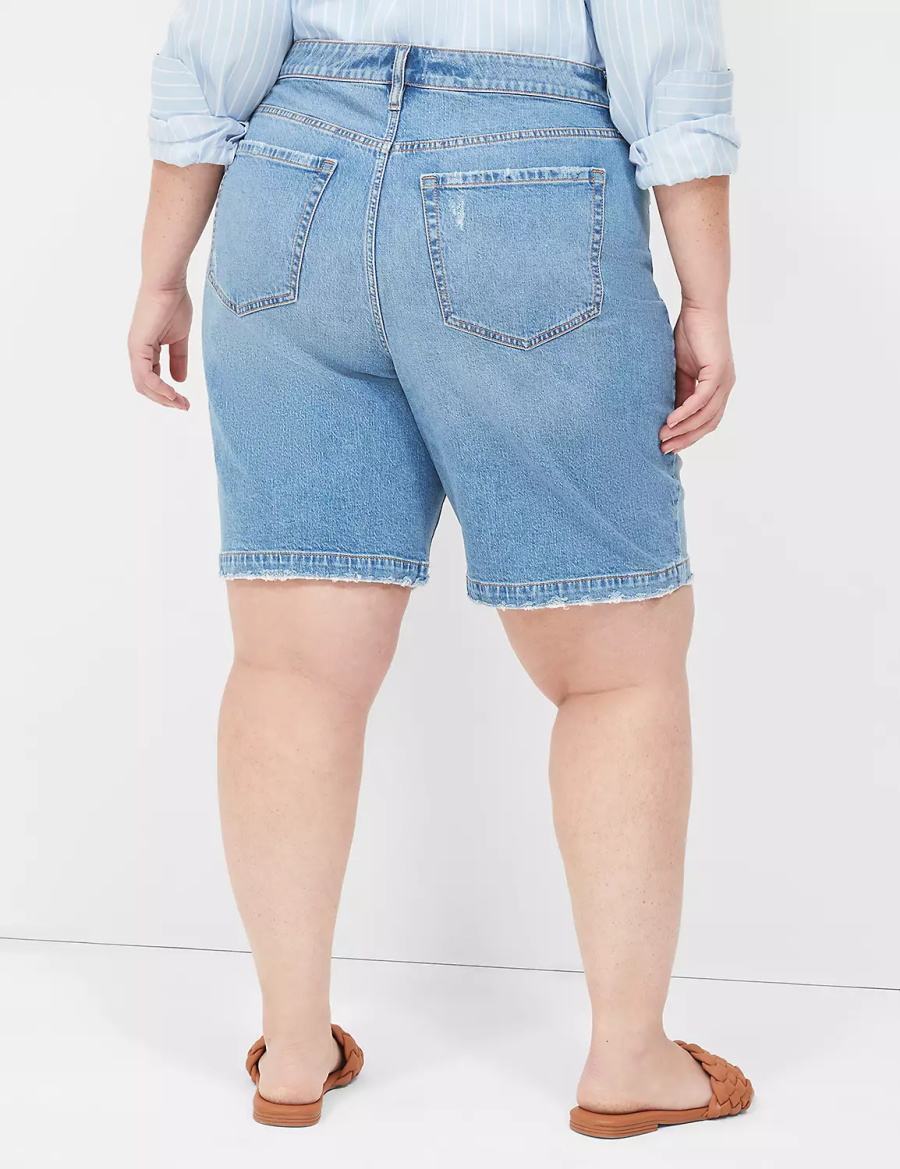 Women Lane Bryant Boyfriend Fit Bermuda Jean Shorts Blue | XQZ628PO