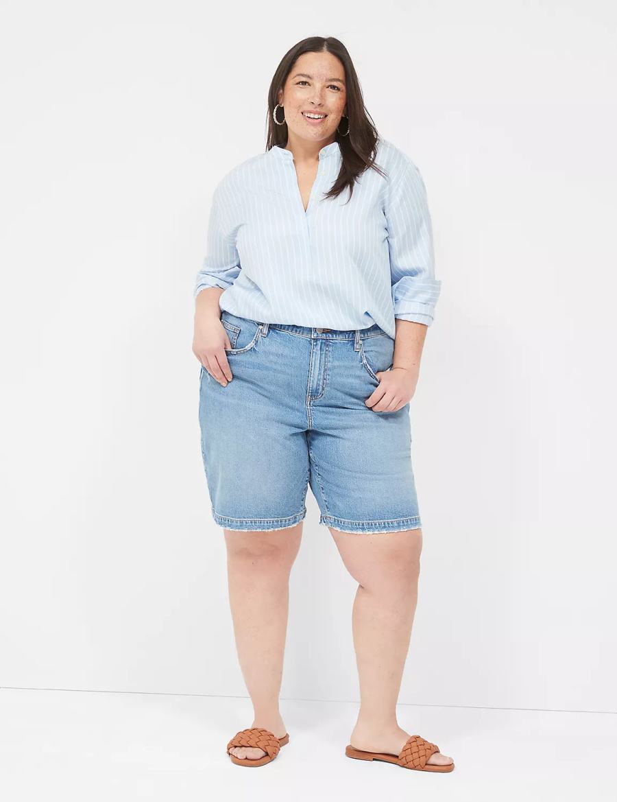 Women Lane Bryant Boyfriend Fit Bermuda Jean Shorts Blue | XQZ628PO