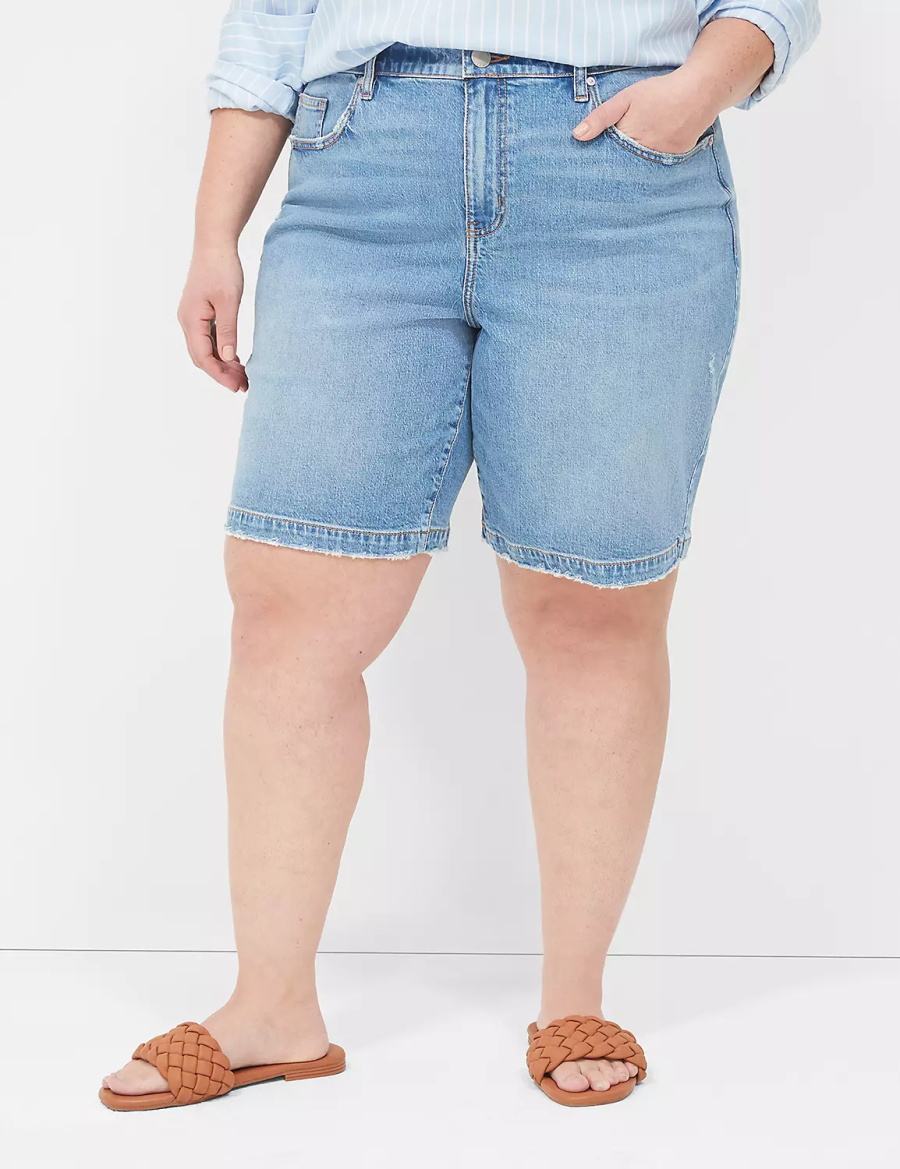 Women Lane Bryant Boyfriend Fit Bermuda Jean Shorts Blue | XQZ628PO