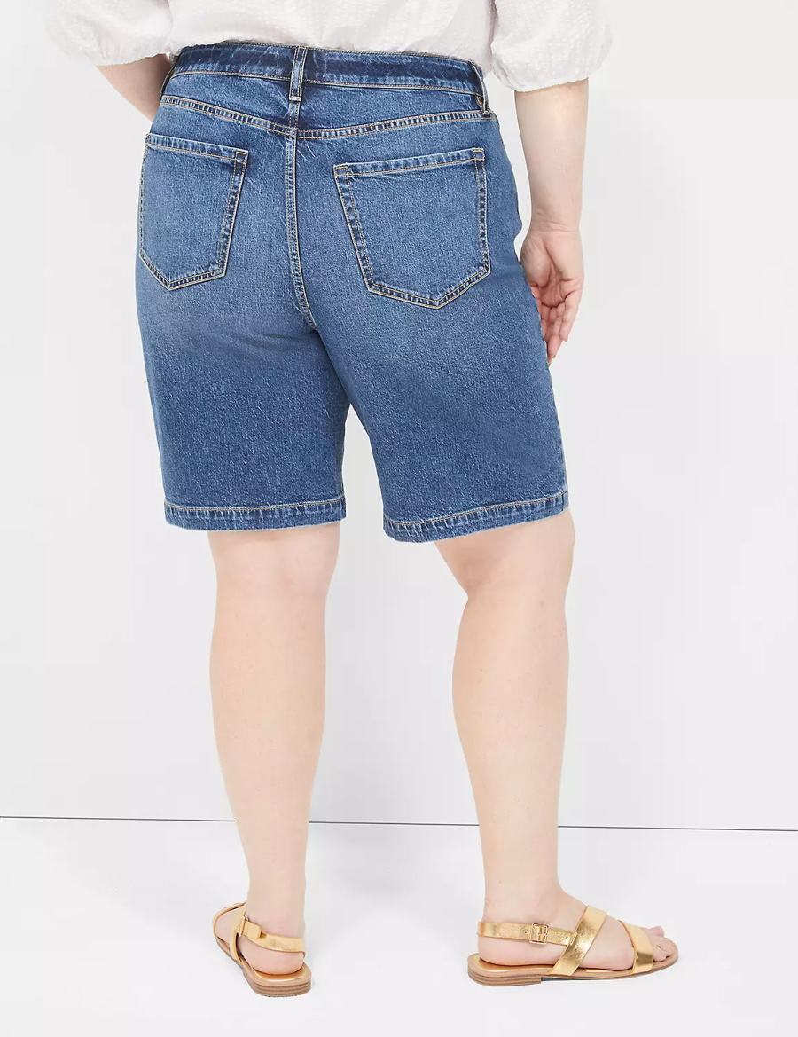 Women Lane Bryant Boyfriend Fit Bermuda Jean Shorts Blue | URI3734ZR