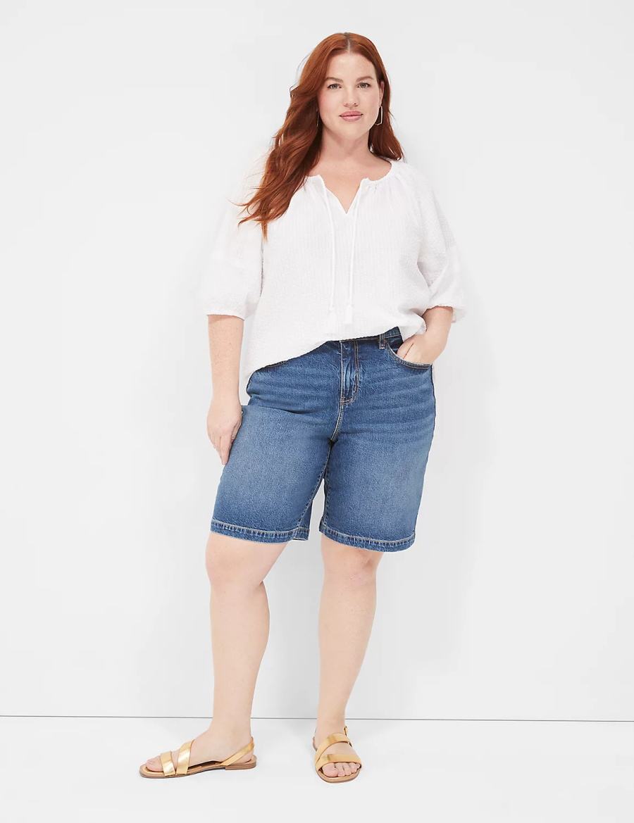 Women Lane Bryant Boyfriend Fit Bermuda Jean Shorts Blue | URI3734ZR