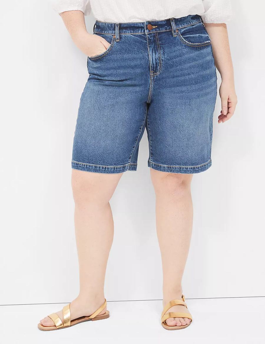 Women Lane Bryant Boyfriend Fit Bermuda Jean Shorts Blue | URI3734ZR