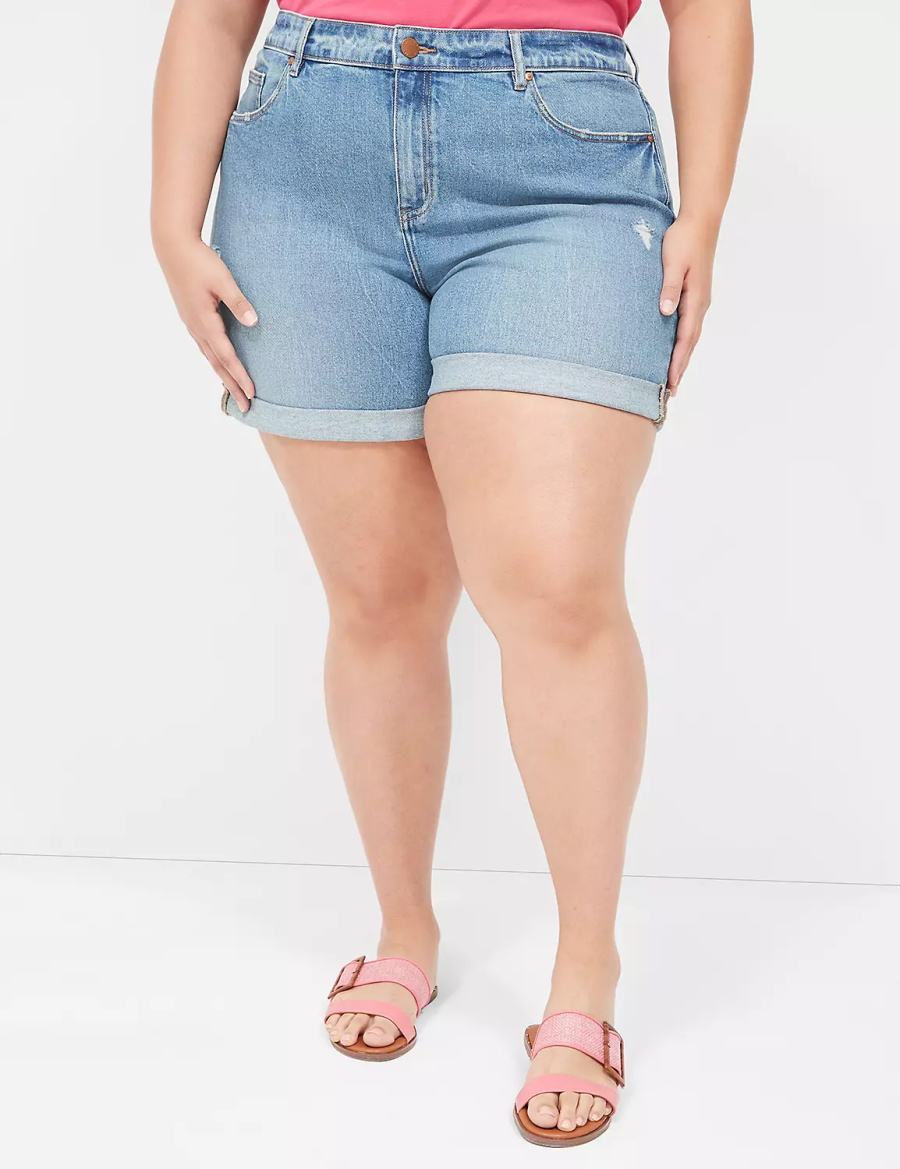 Women Lane Bryant Boyfriend Fit Jean Shorts Blue | MZS4541LU