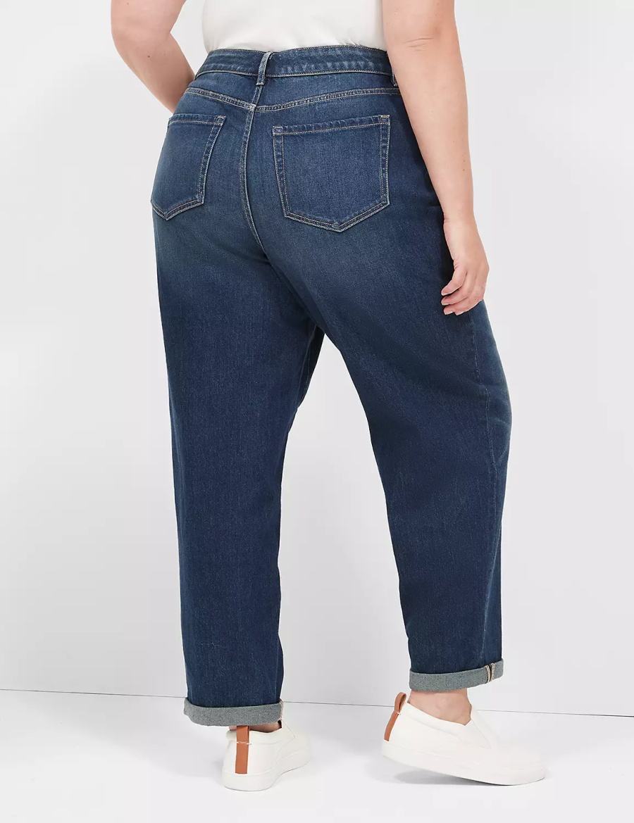 Women Lane Bryant Boyfriend Fit Jeans Dark Blue | YUY590EZ