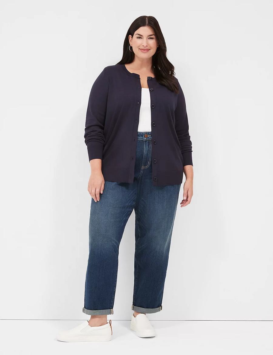 Women Lane Bryant Boyfriend Fit Jeans Dark Blue | YUY590EZ