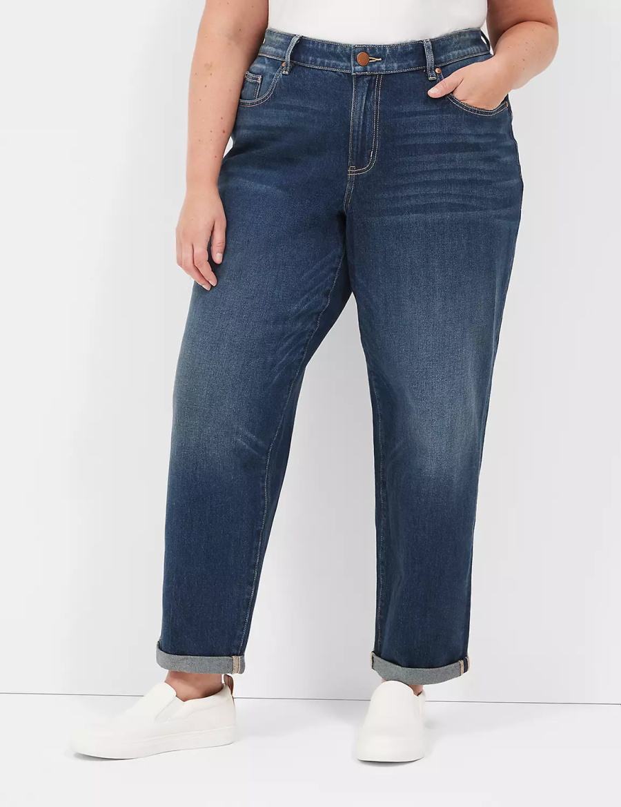 Women Lane Bryant Boyfriend Fit Jeans Dark Blue | YUY590EZ