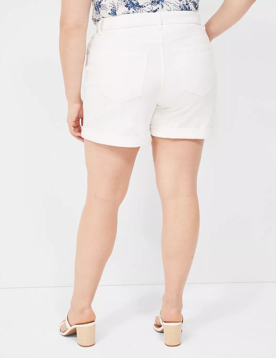 Women Lane Bryant Boyfriend Fit Midi Jean Shorts White | DDS7826FK