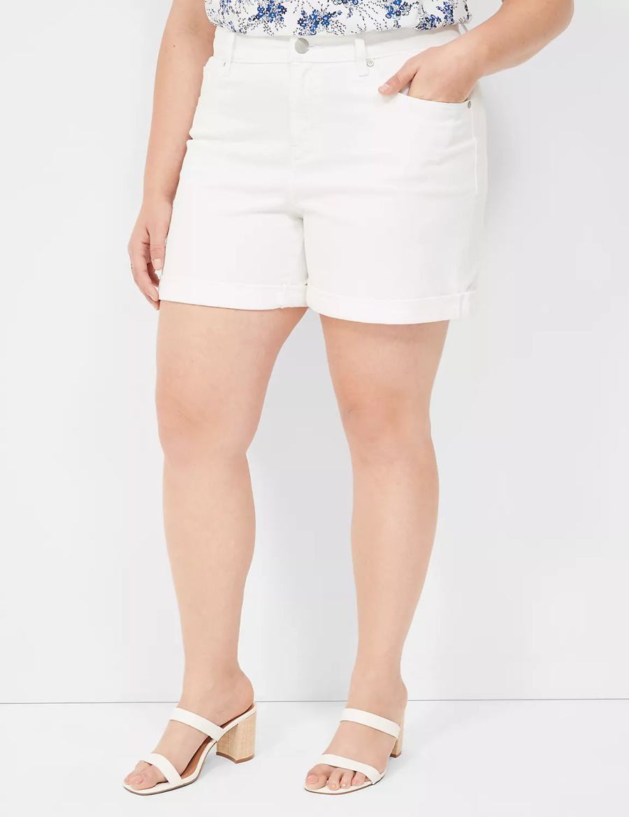 Women Lane Bryant Boyfriend Fit Midi Jean Shorts White | DDS7826FK