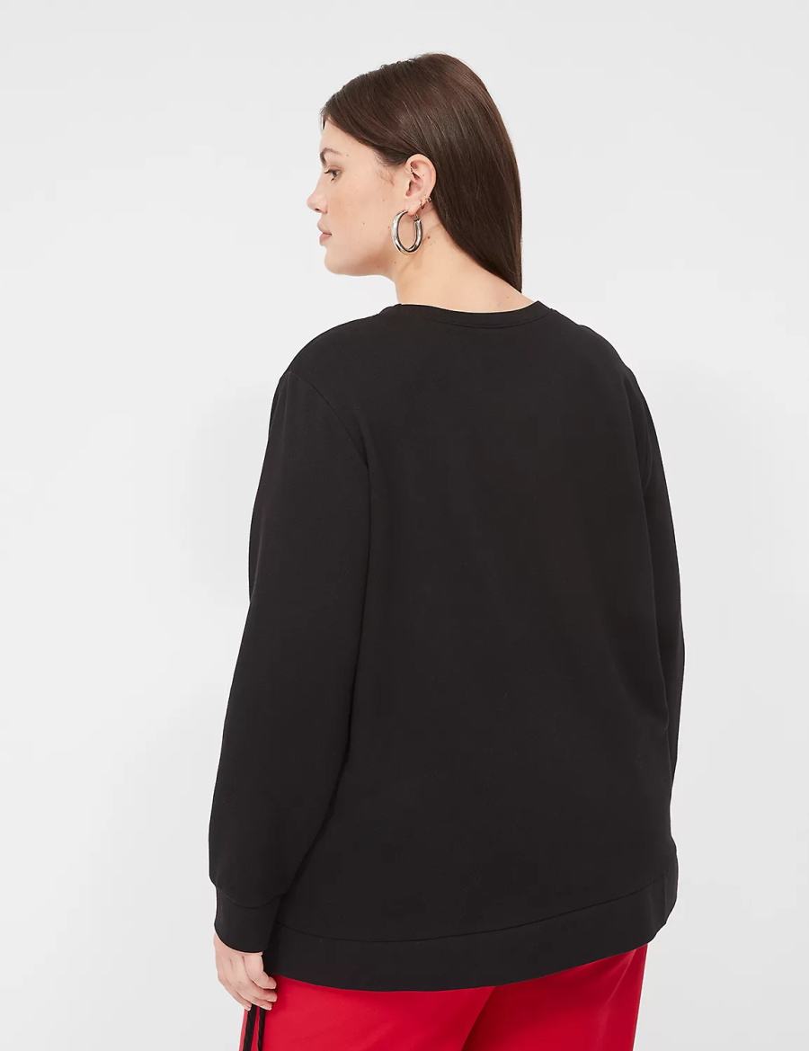 Women Lane Bryant Bright Embroidered Graphic Sweatshirts Black | TVN3232PY