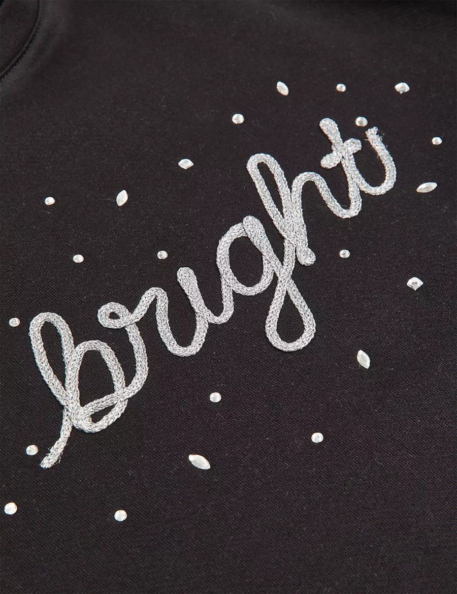 Women Lane Bryant Bright Embroidered Graphic Sweatshirts Black | TVN3232PY