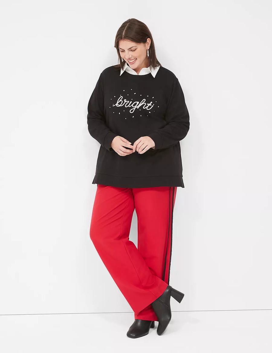 Women Lane Bryant Bright Embroidered Graphic Sweatshirts Black | TVN3232PY