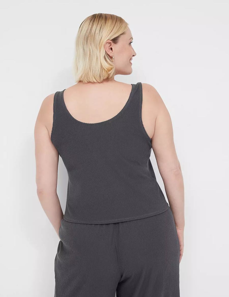 Women Lane Bryant Brushed Rib Henley Sleep Tanks Dark Grey | ZPB6258PY