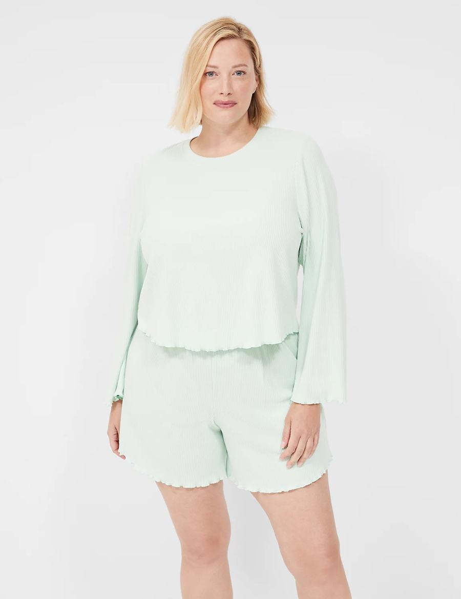 Women Lane Bryant Brushed Rib Lettuce-Hem Sleep Shorts Light Green | PAO664YA