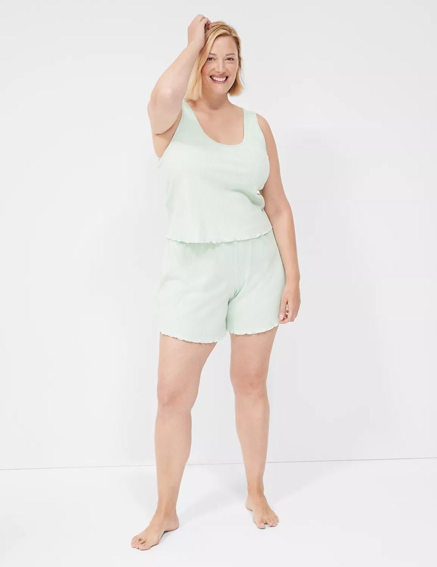 Women Lane Bryant Brushed Rib Lettuce-Hem Sleep Shorts Light Green | PAO664YA