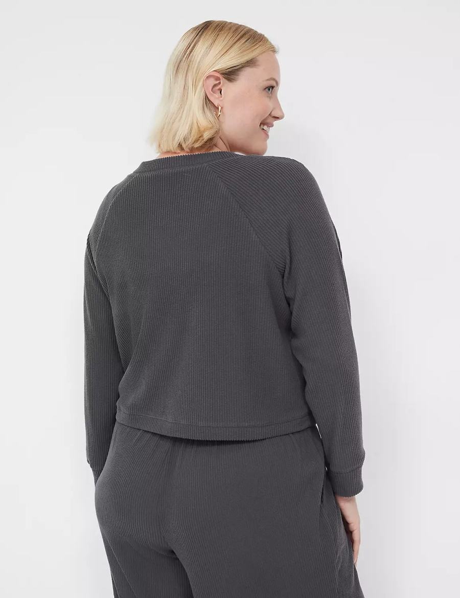 Women Lane Bryant Brushed Rib Sleep Cardigan Dark Grey | FFX3898PV