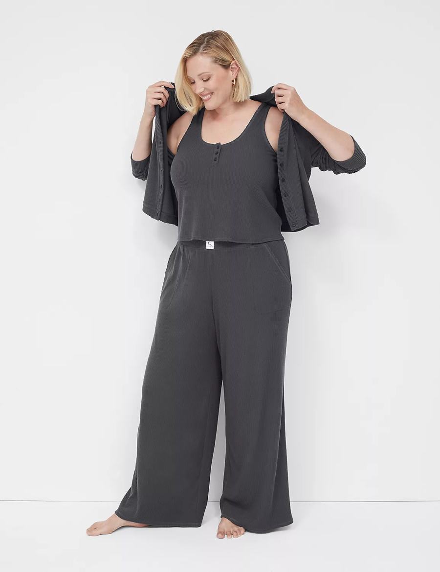 Women Lane Bryant Brushed Rib Sleep Cardigan Dark Grey | FFX3898PV