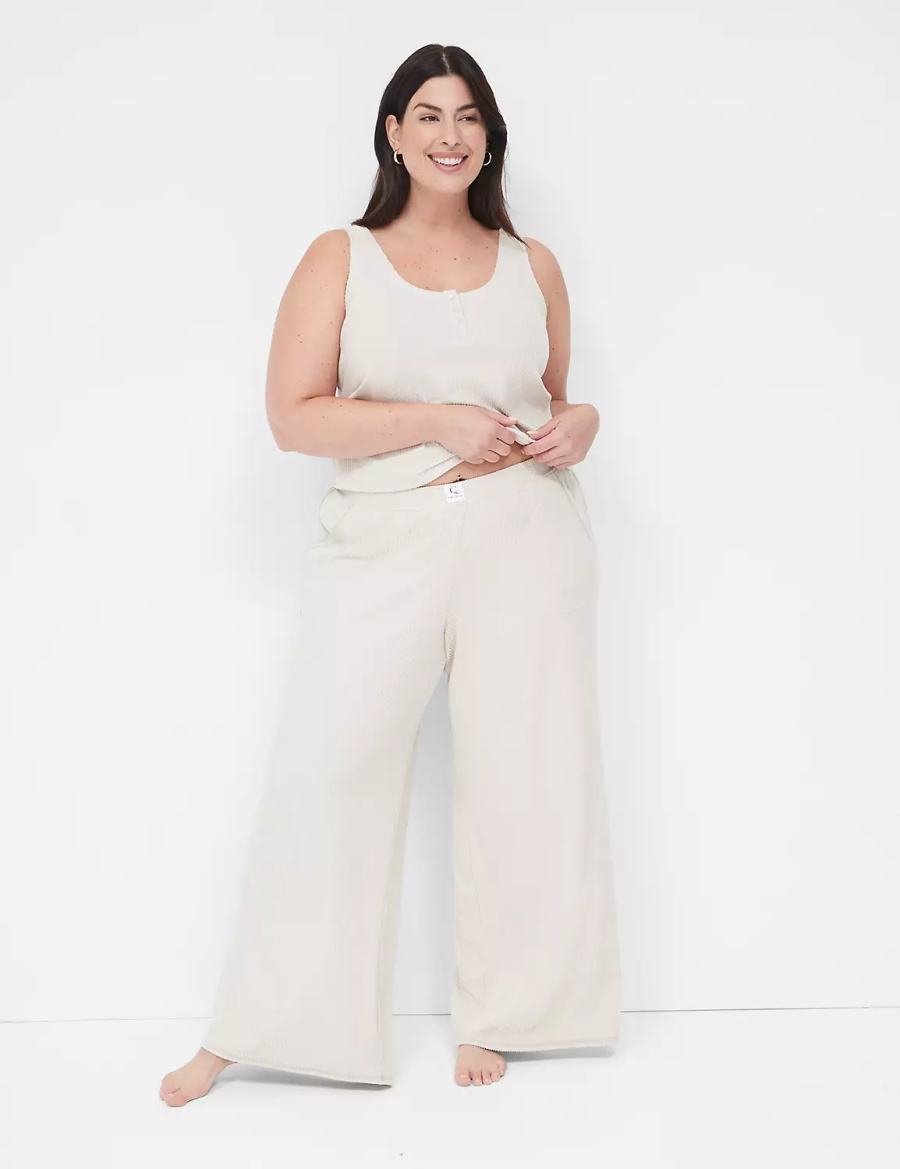 Women Lane Bryant Brushed Rib Wide Leg Sleep Pants Grey | DXL7320JK