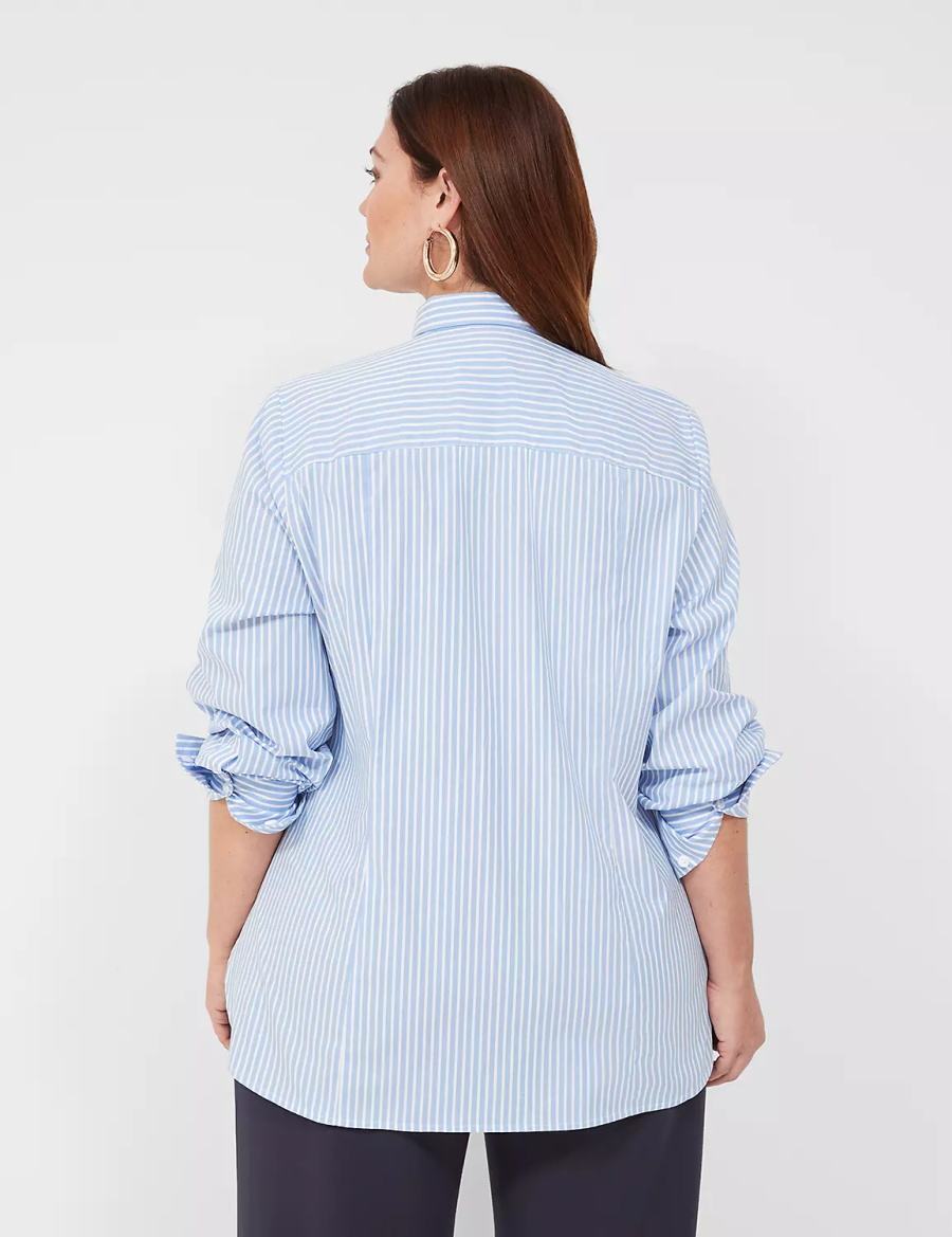 Women Lane Bryant Button-Down Stripe Girlfriend Shirts Light Blue Stripes | PRX660QG