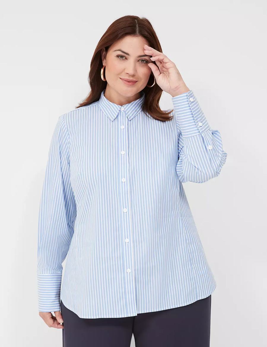 Women Lane Bryant Button-Down Stripe Girlfriend Shirts Light Blue Stripes | PRX660QG