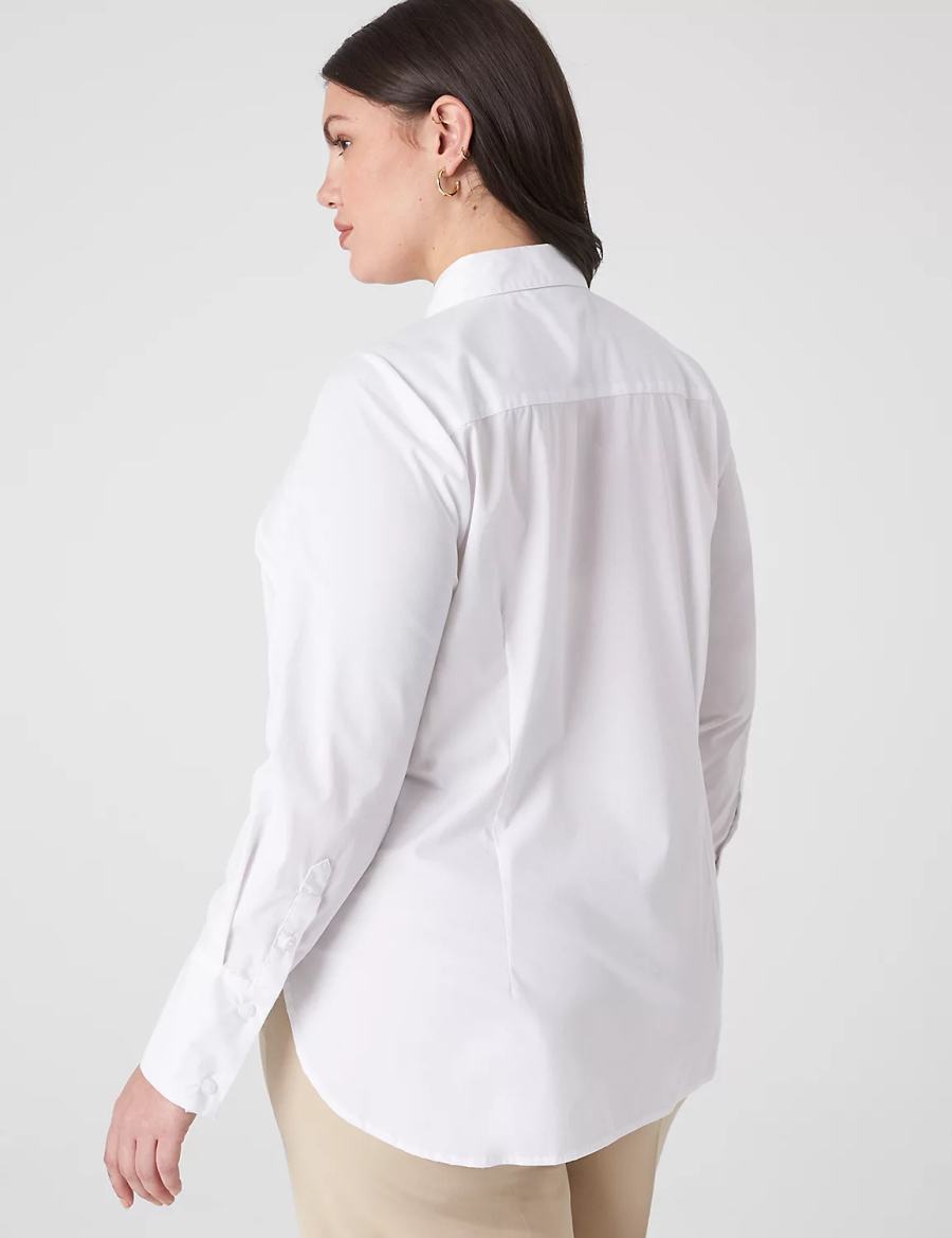 Women Lane Bryant Button-Front No-Peek Girlfriend Shirts White | NEO2740LA