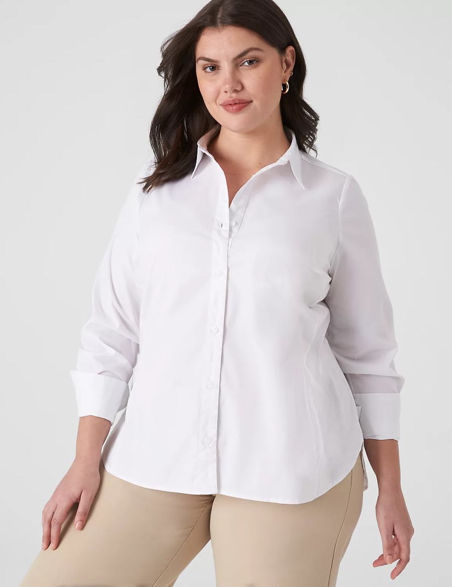 Women Lane Bryant Button-Front No-Peek Girlfriend Shirts White | NEO2740LA