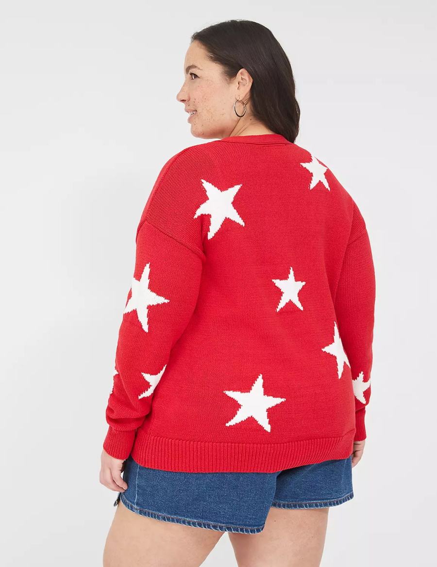 Women Lane Bryant Button-Front Star Cardigan Red | QTA9238GC