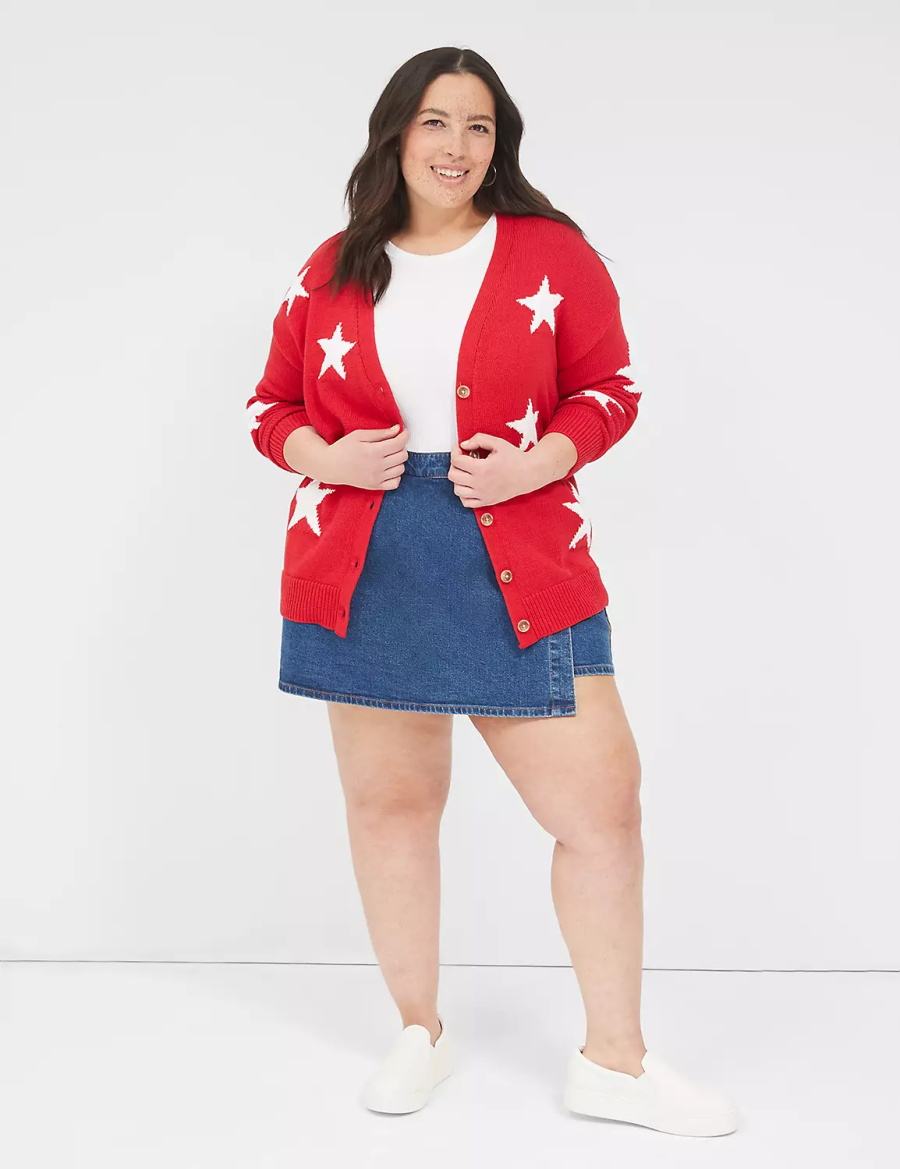 Women Lane Bryant Button-Front Star Cardigan Red | QTA9238GC