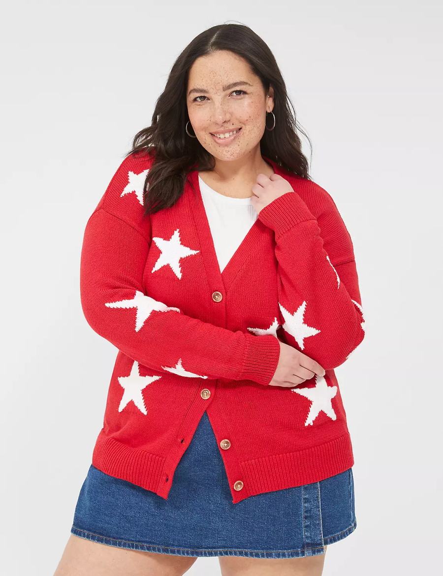 Women Lane Bryant Button-Front Star Cardigan Red | QTA9238GC