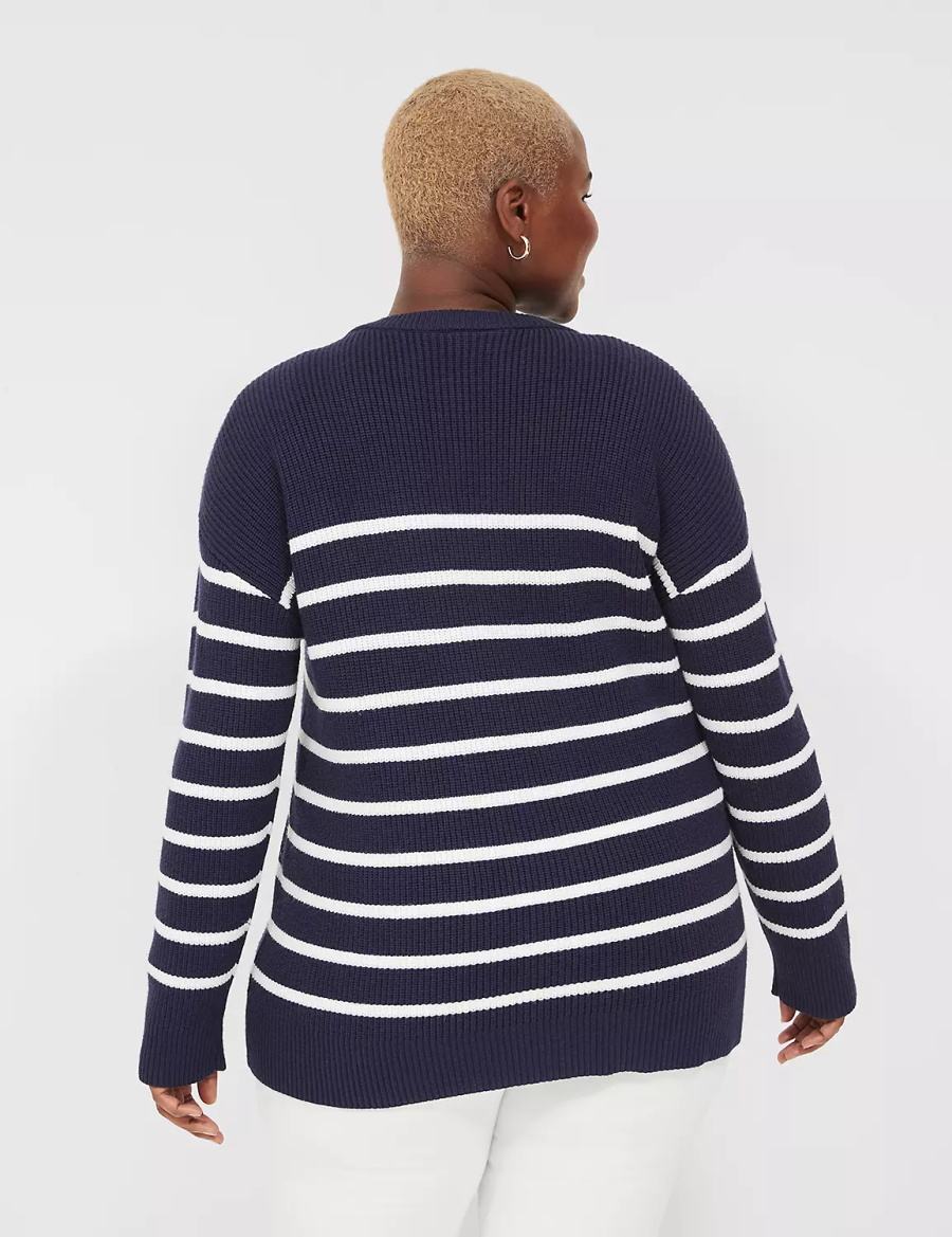 Women Lane Bryant Button-Front Stripe Cardigan Blue | BGF529ZO