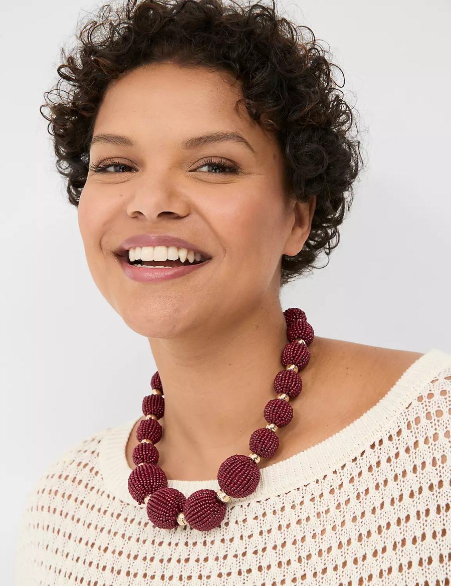 Women Lane Bryant Cabernet Beaded Statement Necklace Gold | FUE9562LC