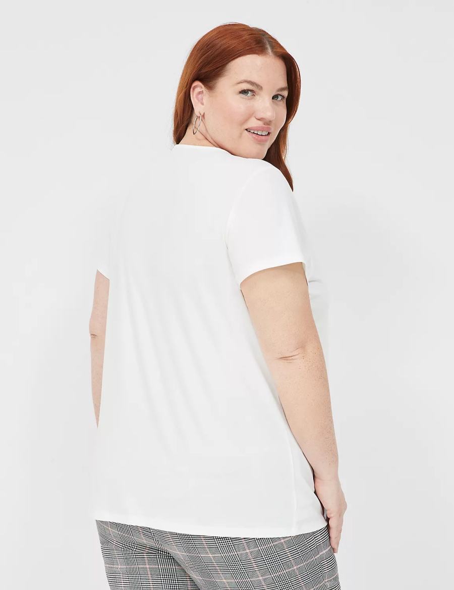 Women Lane Bryant Cap-Sleeve Pleat-Front Top T Shirts White | VMQ9868TA