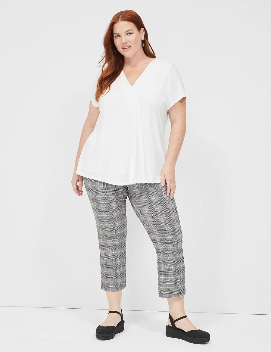 Women Lane Bryant Cap-Sleeve Pleat-Front Top T Shirts White | VMQ9868TA