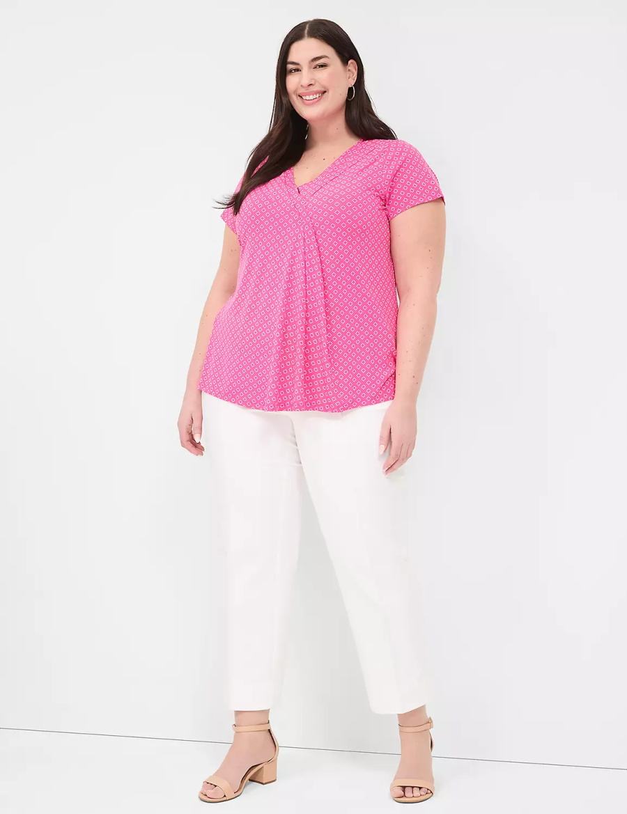 Women Lane Bryant Cap-Sleeve Pleat-Front Top T Shirts Pink | VEO8100PJ