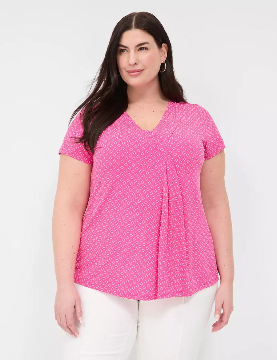 Women Lane Bryant Cap-Sleeve Pleat-Front Top T Shirts Pink | VEO8100PJ