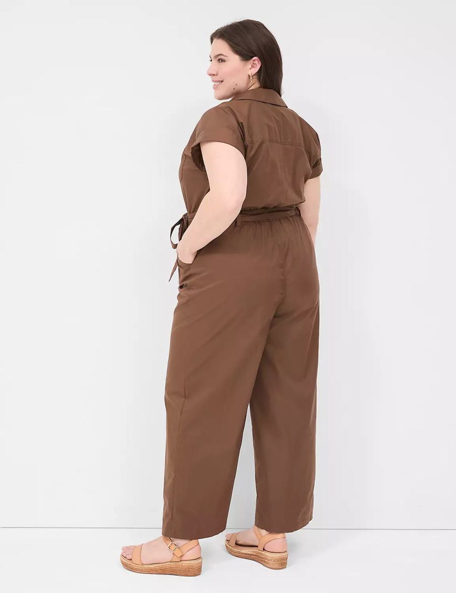 Women Lane Bryant Cap-Sleeve Utility Jumpsuit Brown | JIZ5032LV