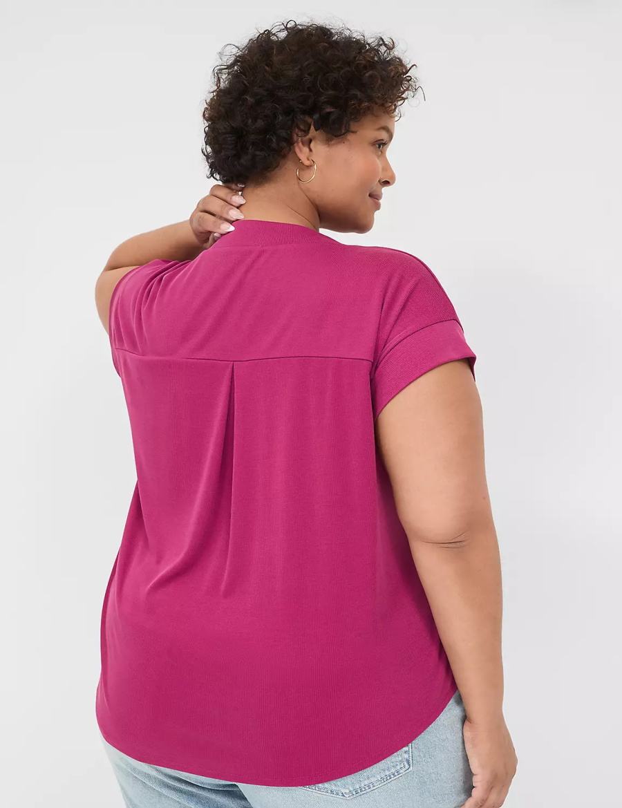 Women Lane Bryant Cap-Sleeve V-Neck Pleat-Front Top T Shirts Purple | GEQ2968ZG