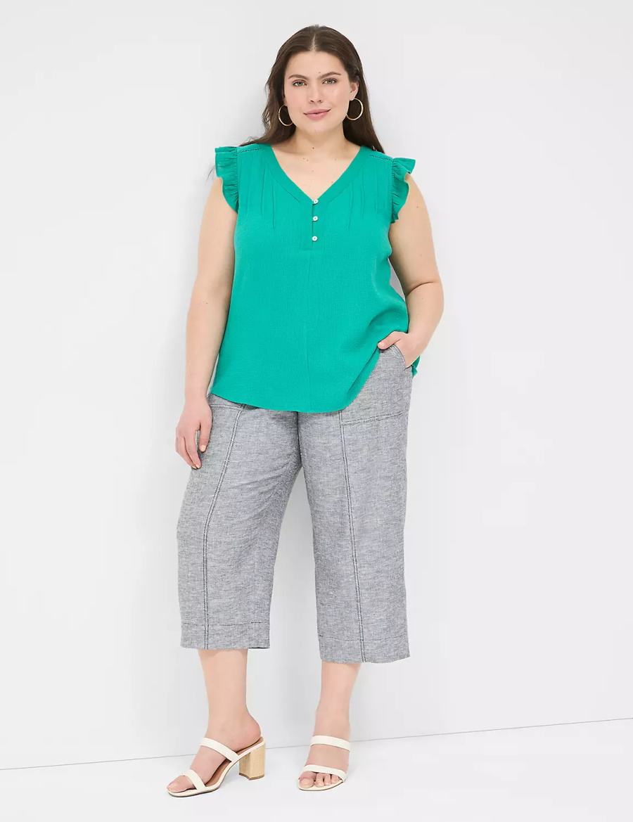 Women Lane Bryant Cap-Sleeve Woven & Knit Top T Shirts Light Turquoise | MXM7178EA