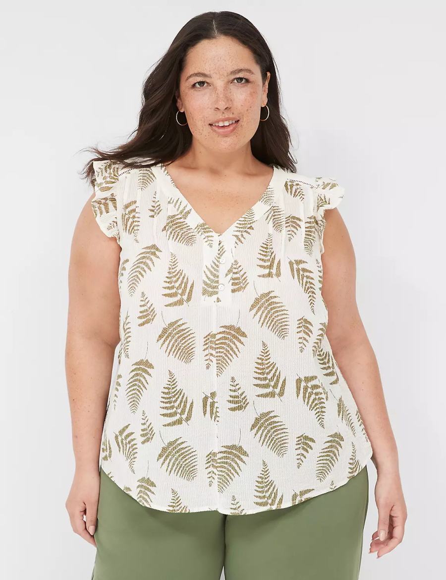 Women Lane Bryant Cap-Sleeve Woven & Knit Top T Shirts Green | RTG191OQ