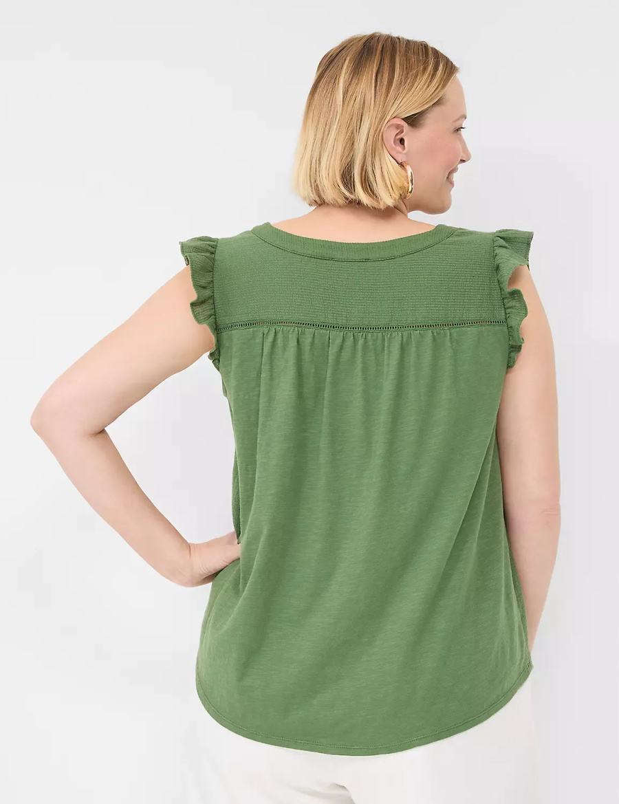 Women Lane Bryant Cap-Sleeve Woven & Knit Top T Shirts Brown Green | QXJ9788JM